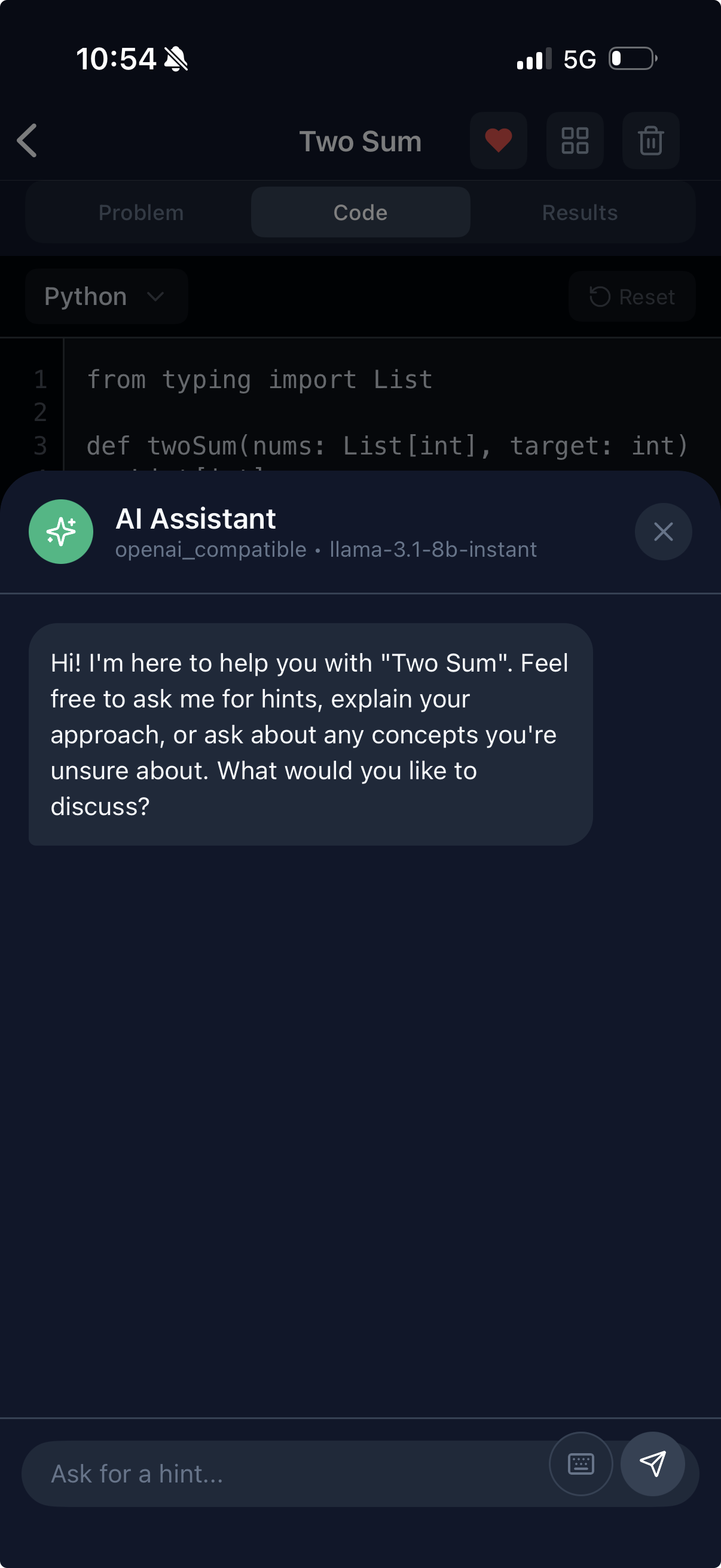 AI assistant providing help while solving a coding problem