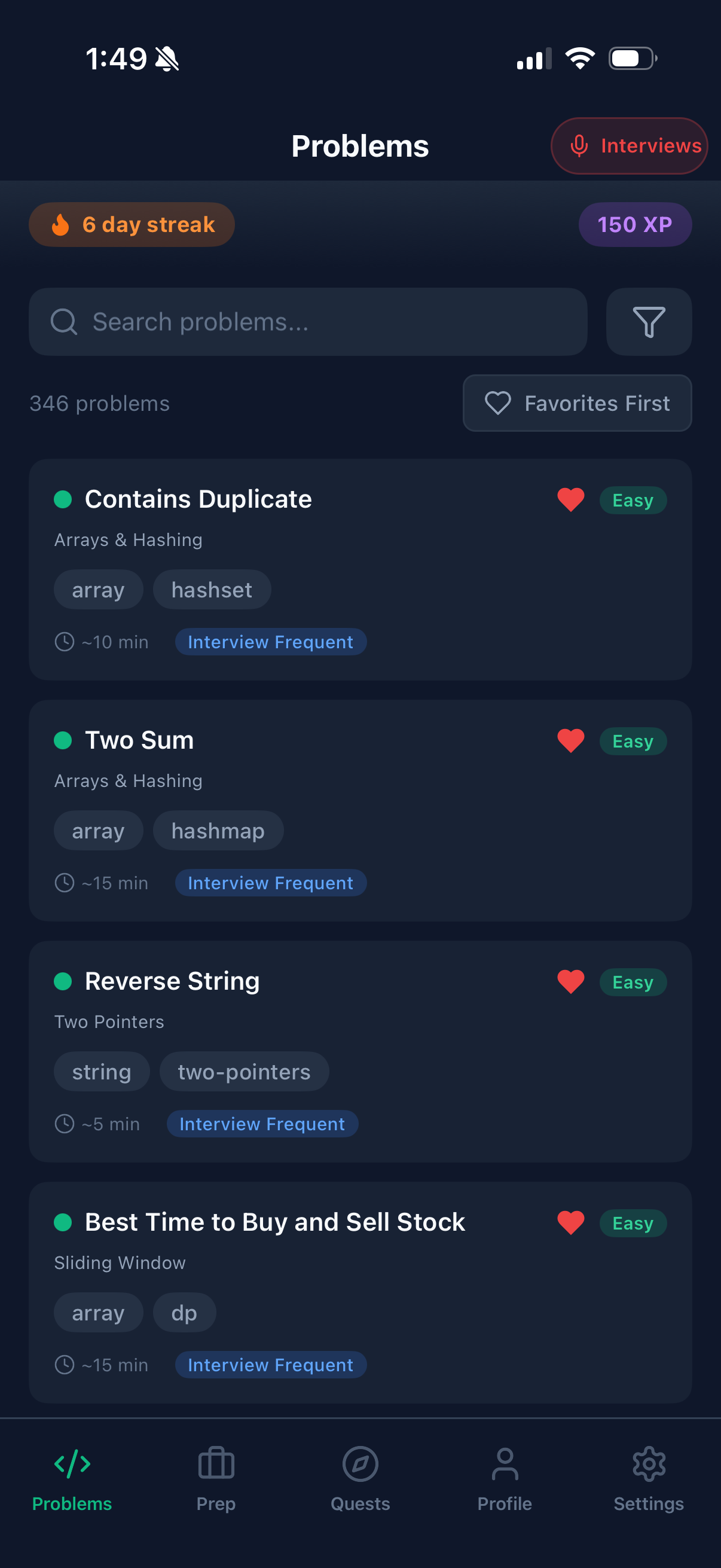 CodeNexus problem library with 346 coding challenges